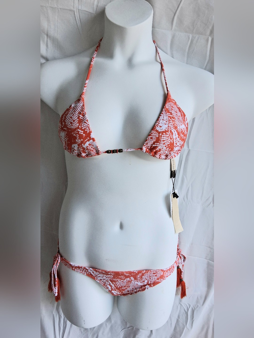 Sofia By Vix Orange & White Bikini Set Sz M Nwt